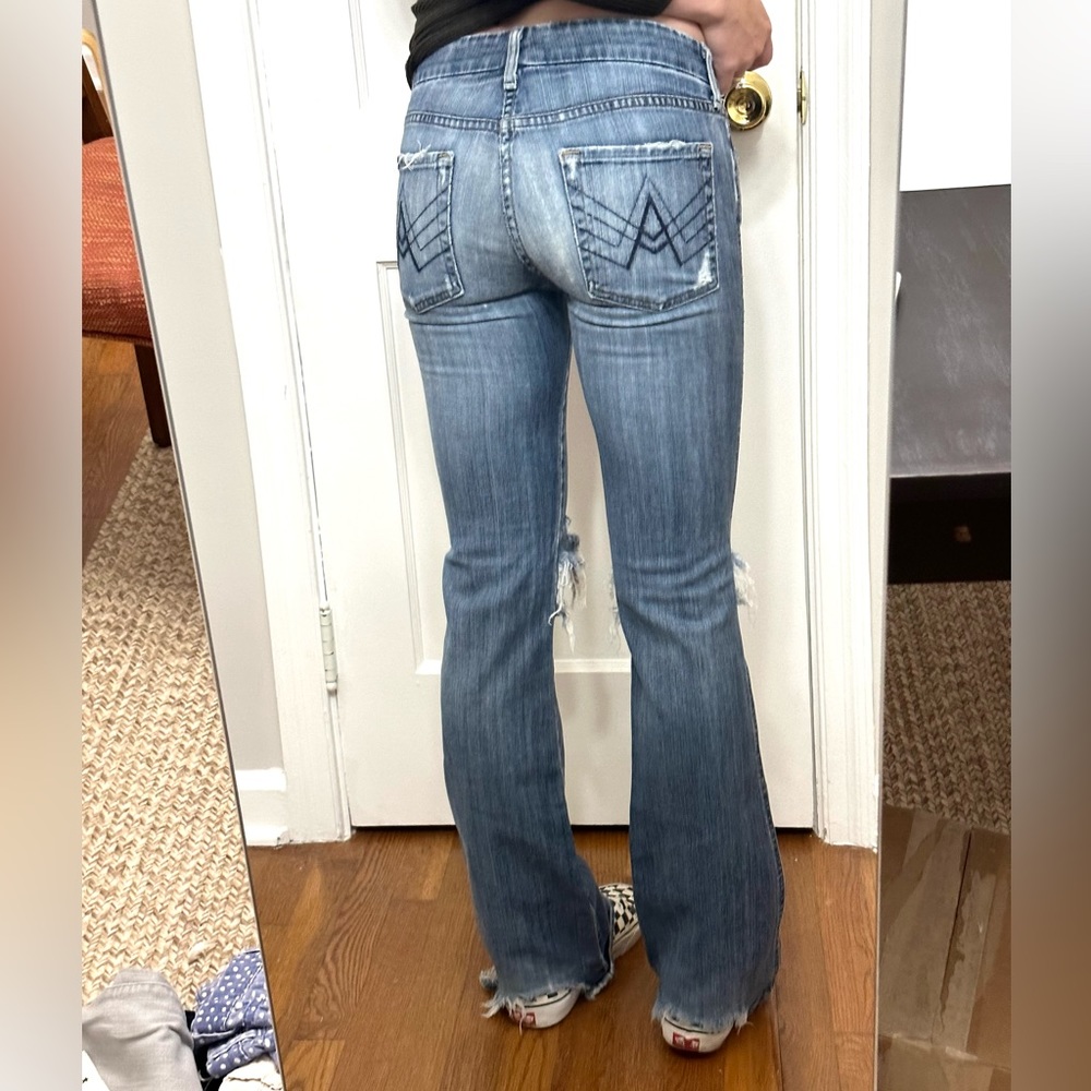 7 For All Mankind “A” Pocket Distressed Ripped Flare Jeans Size 27